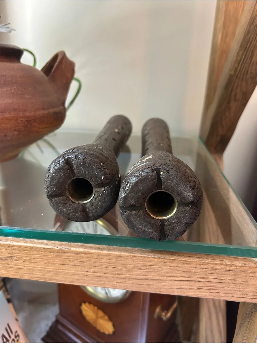 Vintage European textile bobbins, 12” pair